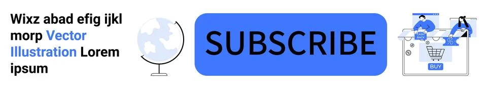 SUBSCRIBE button with a world globe icon and shopping cart graphic featuring  Stock Illustration