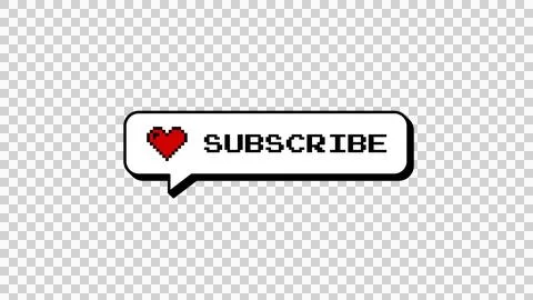 Subscribe comment balloon with heart. 8-bit pixel art game badge. Stock Illustration