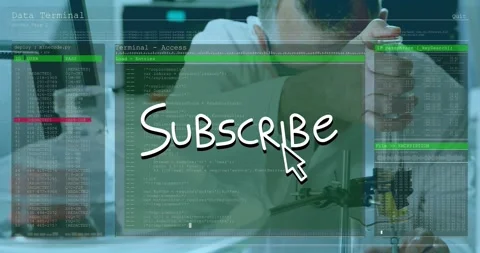 Subscribe CTA appearing, GUI filling and obscuring hands, lab tech adjusting Stock Footage 334115265