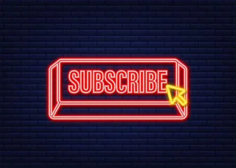 Subscribe with cursor button. Internet icon. Pointer click neon icon. Vector Illustrazione stock