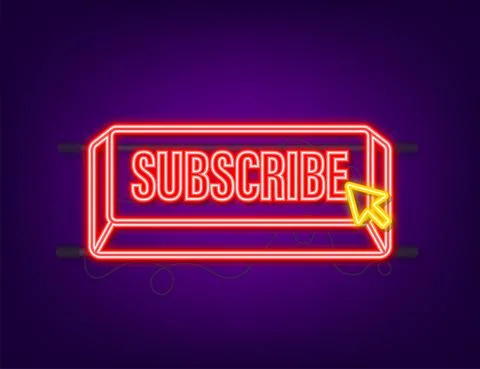 Subscribe with cursor button. Internet icon. Pointer click neon icon. Vector Stockillustratie