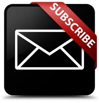 Subscribe (email icon) black square button red ribbon in corner Stock Illustration