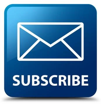 Subscribe (email icon) blue square button Stock Illustration