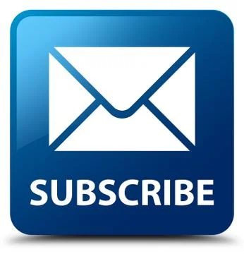 Subscribe (email icon) blue square button Stock Illustration