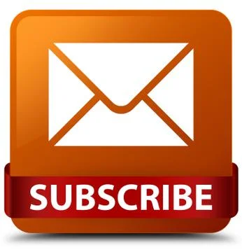 Subscribe (email icon) brown square button red ribbon in middle Illustrazione stock