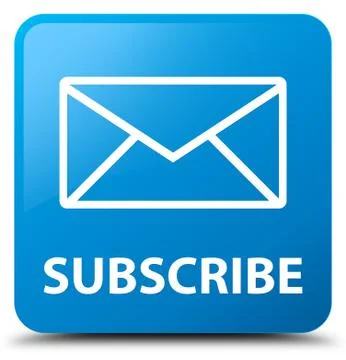 Subscribe (email icon) cyan blue square button Stock Illustration