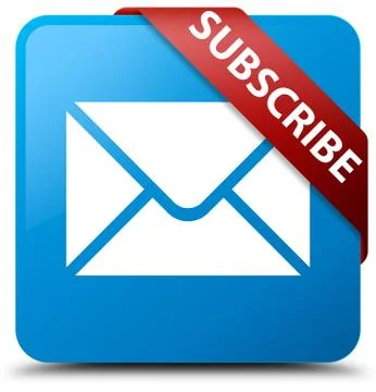 Subscribe (email icon) cyan blue square button red ribbon in corner Illustrazione stock