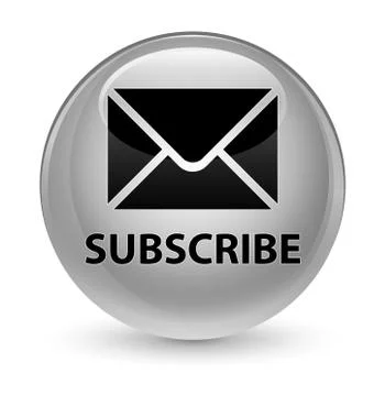 Subscribe (email icon) glassy white round button Stock Illustration