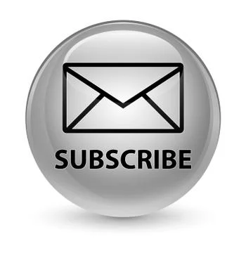 Subscribe (email icon) glassy white round button Stock Illustration