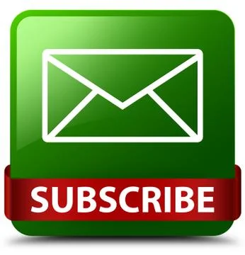Subscribe (email icon) green square button red ribbon in middle Illustrazione stock
