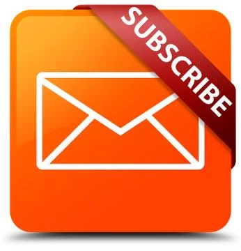 Subscribe (email icon) orange square button red ribbon in corner Stock Illustration