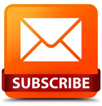 Subscribe (email icon) orange square button red ribbon in middle Illustrazione stock