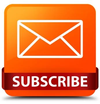 Subscribe (email icon) orange square button red ribbon in middle Illustrazione stock