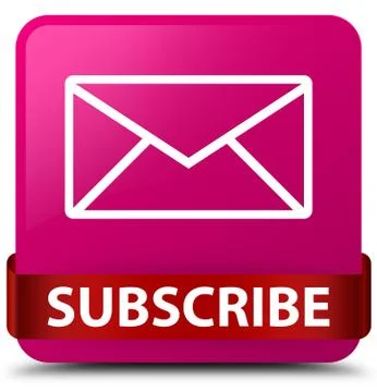 Subscribe (email icon) pink square button red ribbon in middle Illustrazione stock