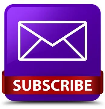 Subscribe (email icon) purple square button red ribbon in middle Illustrazione stock