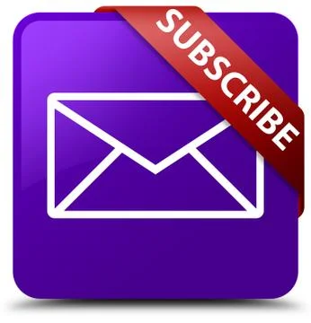 Subscribe (email icon) purple square button red ribbon in corner Stock Illustration