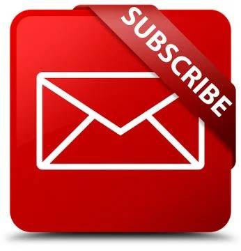 Subscribe (email icon) red square button red ribbon in corner Stock Illustration