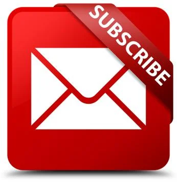 Subscribe (email icon) red square button red ribbon in corner Illustrazione stock