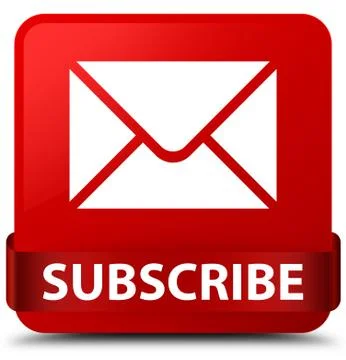 Subscribe (email icon) red square button red ribbon in middle Illustrazione stock
