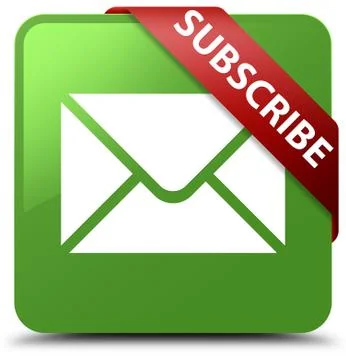 Subscribe (email icon) soft green square button red ribbon in corner Stock Illustration