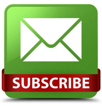 Subscribe (email icon) soft green square button red ribbon in middle Illustrazione stock