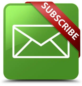 Subscribe (email icon) soft green square button red ribbon in corner Illustrazione stock