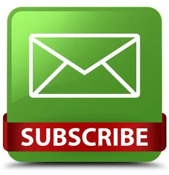 Subscribe (email icon) soft green square button red ribbon in middle Illustrazione stock