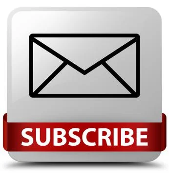 Subscribe (email icon) white square button red ribbon in middle Stock Illustration
