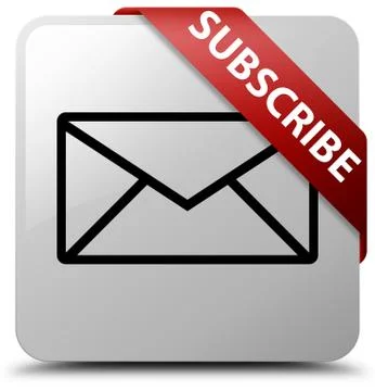 Subscribe (email icon) white square button red ribbon in corner Stock Illustration