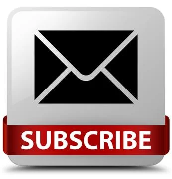 Subscribe (email icon) white square button red ribbon in middle Illustrazione stock
