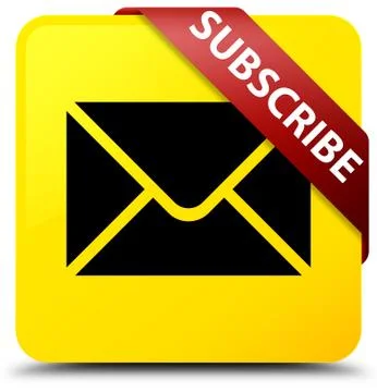 Subscribe (email icon) yellow square button red ribbon in corner Illustrazione stock