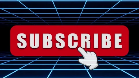 Subscribe Flickering Text on Dark Blue Neon Grid Background Video stock 304434610