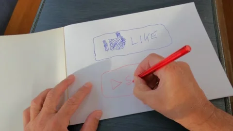 Like Subscribe hand draw timelapse video using Blue and Red pens Stock Footage 171824867