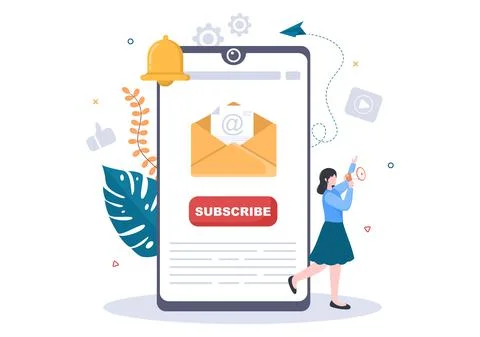 Subscribe Icon Button And Envelope Background Vector Illustration. Online New Stock Illustration