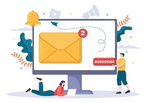 Subscribe Icon Button And Envelope Background Vector Illustration. Online New Stock Illustration