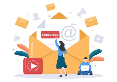 Subscribe Icon Button And Envelope Background Vector Illustration. Online New Stock Illustration
