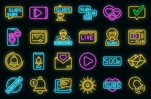 Subscribe icons set vector neon Stockillustratie