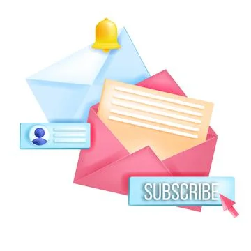 Subscribe newsletter, online email marketing isolated vector 3D concept Stock Illustration