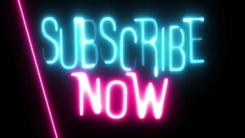 Subscribe now text overlay blue and pink neon sign animation Stock Footage 300364797