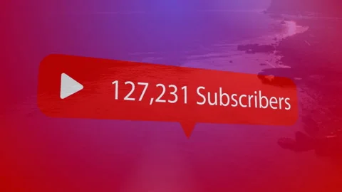 Subscribe overlay bubble showing 152915 subscribers over coastal gradient Stock Footage 307884411