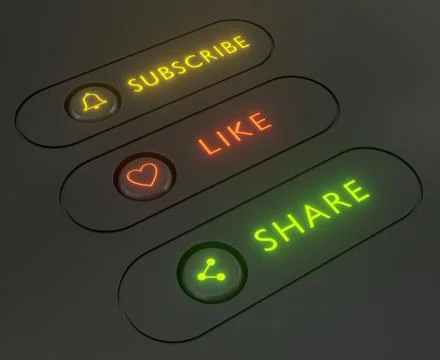 Subscribe Like Share 3d glowing buttons Stock Illustration