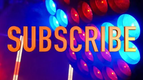 Subscribe sign on a colored background of bright lamps Stock Photos