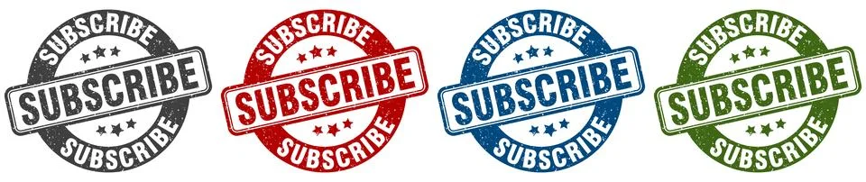 Subscribe stamp. subscribe round stamp set isolated on white background Illustrazione stock