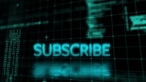 Subscribe text animation over digital grid with glowing blue lines and shapes Stock Footage 304194808