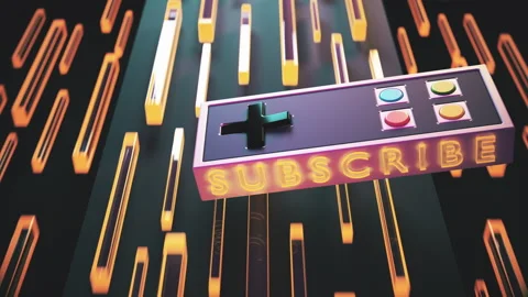 Subscribe Text on the Retro Gamepad with Background Animation Stock Footage 241556569