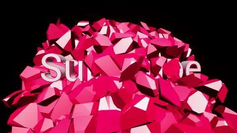 Subscribe text reveal from sphere ruby color to cubes Stock Footage 273402231