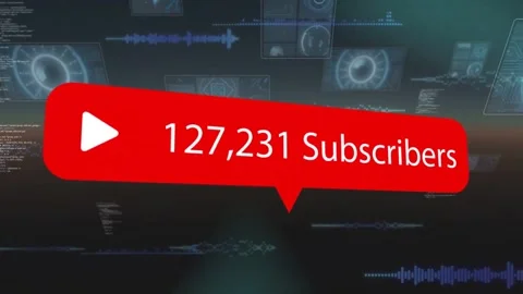 Subscriber badge floating through HUD as playback starting, counts rising to Stock Footage 331126139