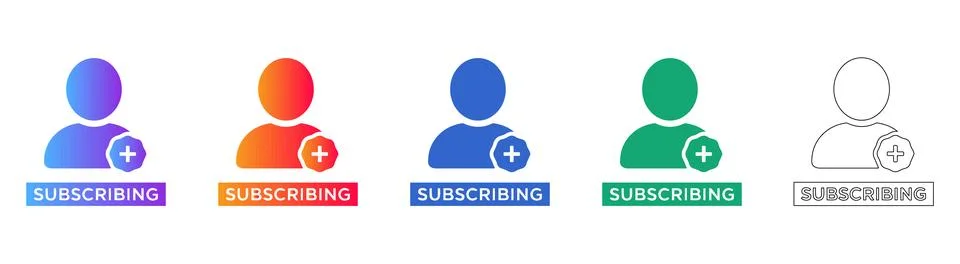 Subscribing User Profile Icons with Plus Sign Symbol Set 스톡 일러스트