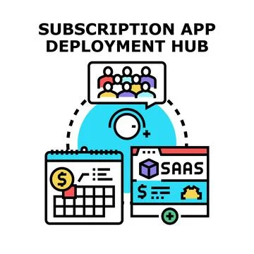 Subscription app deployment hub managing software as a service Stock Illustration