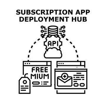 Subscription application deployment hub software development process Illustrazione stock
